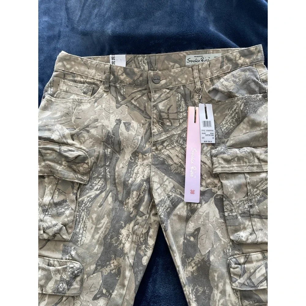 NWT Smoke Rise Cargo Pants Mens 38/34 Sand Camo Straight Stacked Fit - 6 Pockets